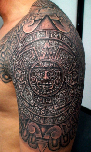 Tattoo uploaded by Itzocan Tattoos  Done by ranaramos aztec calendar  itzocantattoos mexicanartist blackandgrey chicanoart  Tattoodo