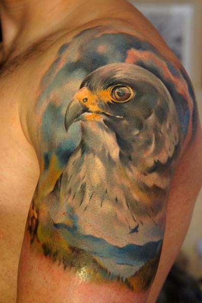3D Eagle Head Tattoo On Half Sleeve by Sasha OKharin