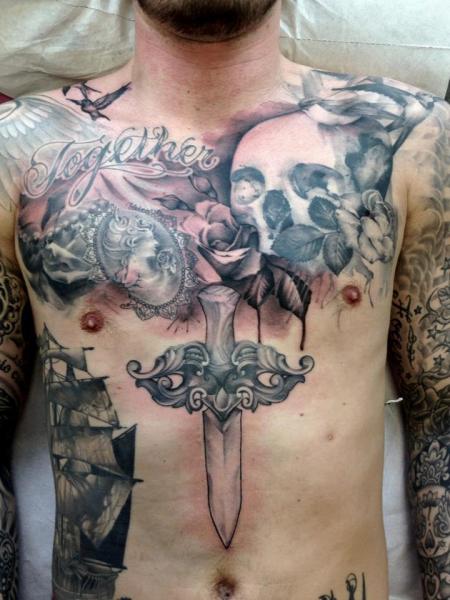 Small Dagger and Rose on Chest  Best Tattoo Ideas Gallery
