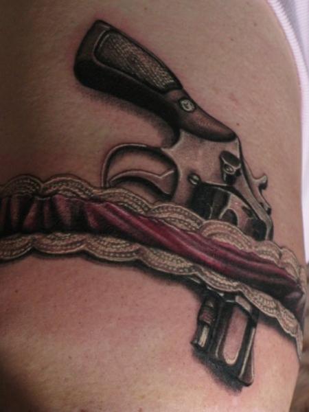 Gun and Rose Thigh Tattoo by kimberleywarrentatto on DeviantArt