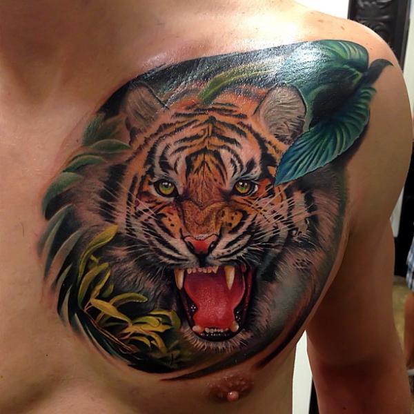 realistic color tiger tattoo by Ty McEwen TattooNOW