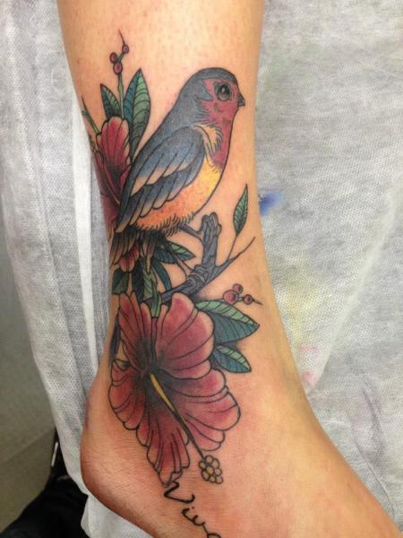 New School Foot Bird Tattoo by Mao and Cathy