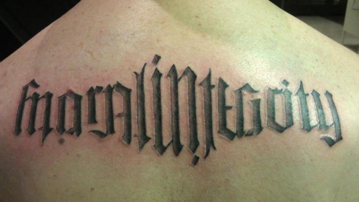 Lettering Back 3d Tattoo by Zoi Tattoo