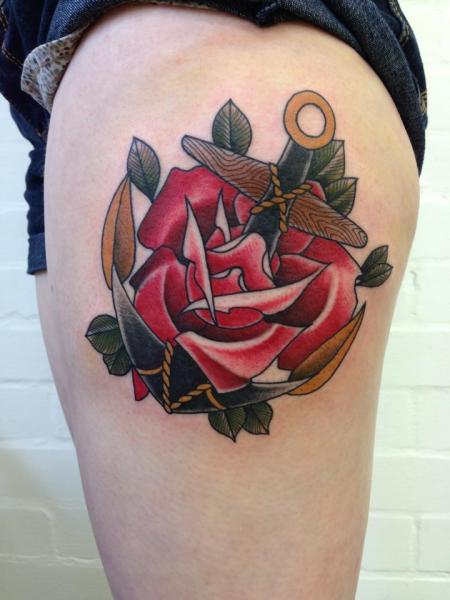 Anchor Symbol Tattoo On Thigh