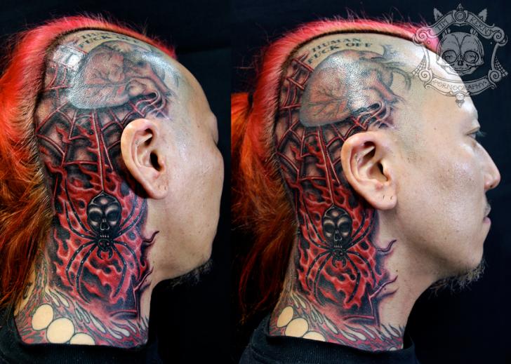 bio mech neck tattoo by Ty McEwen TattooNOW