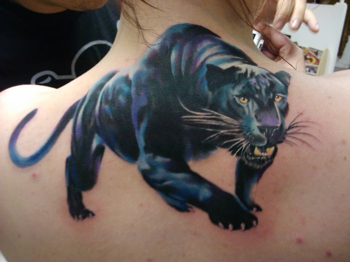 Tatuaje Realista Espalda Pantera por Heather Maranda
