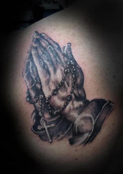 Shoulder Old School Praying Hands Tattoo by All Star Ink Tattoos