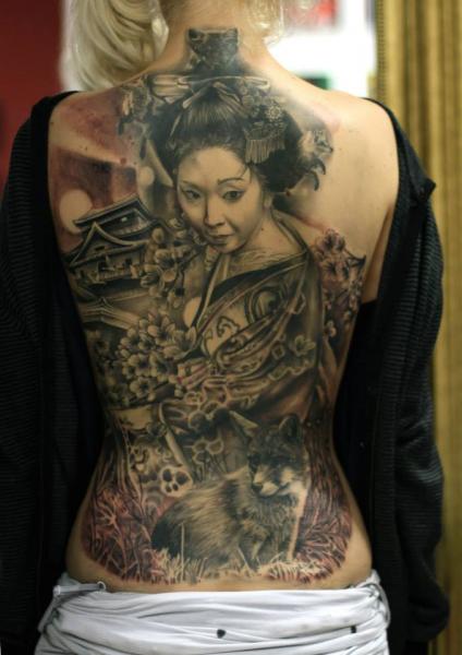 รอยสัก ญี่ปุ่น หลัง เกอิชา โดย Da Silva Tattoo