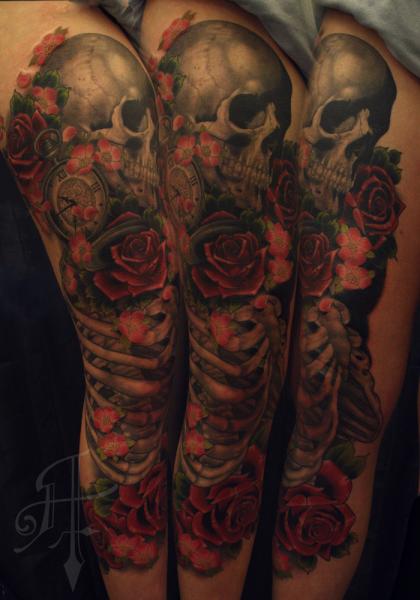 Flower Skeleton Sleeve Tattoo by Tattooed Theory
