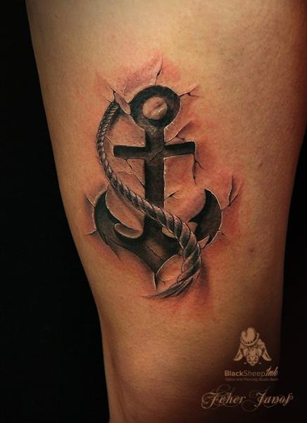 Anchor Thigh Tattoo