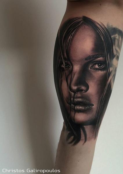 Arm Portrait Realistic Woman Tattoo by El Loco Tattoo Lounge