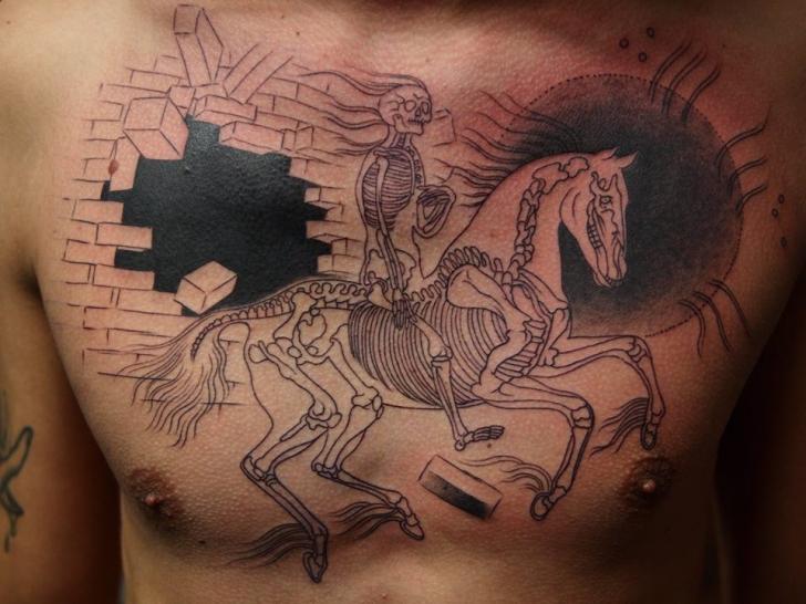black Illustrative horse tattoo on thigh by Ben Licata TattooNOW