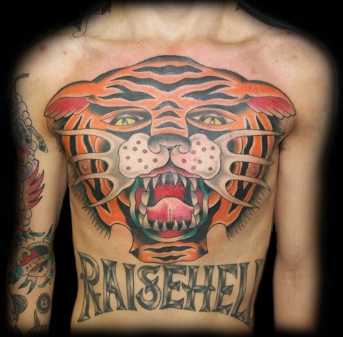 Rainbow Tiger Face Chest Tattoo  Best Tattoo Ideas For Men  Women